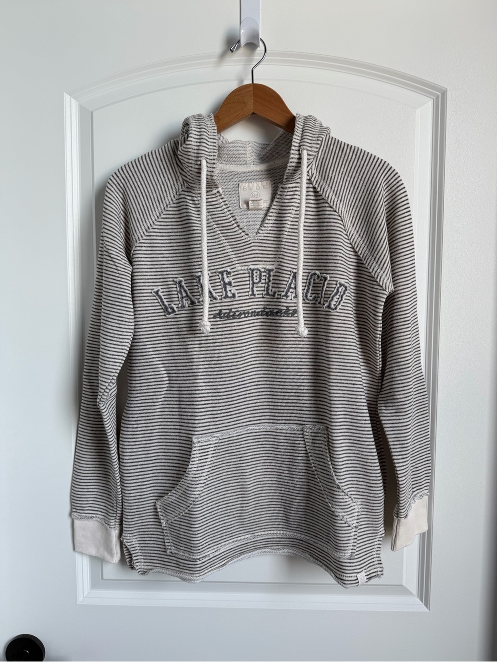 Blue 84 Women’s Ivory and Gray Lake Placid Striped Terry Hoodie